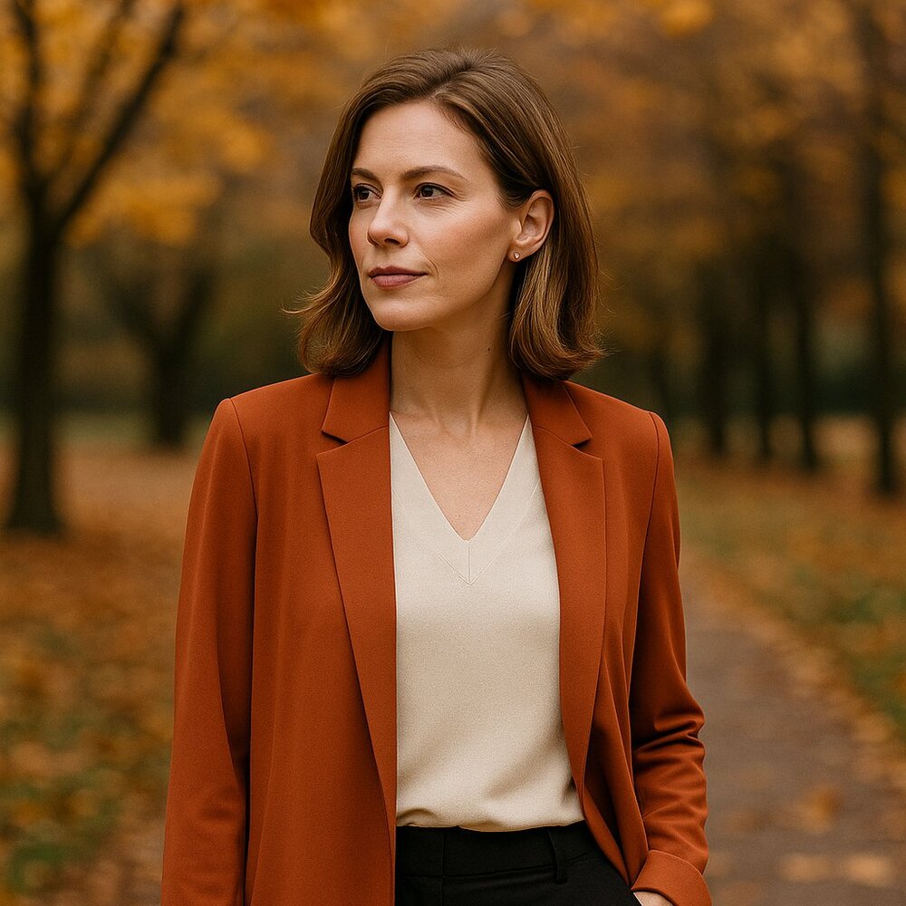 Lafayette 148 Women’s Rainey Matte Jersey Open Front Blazer–Rust Orange–Size L